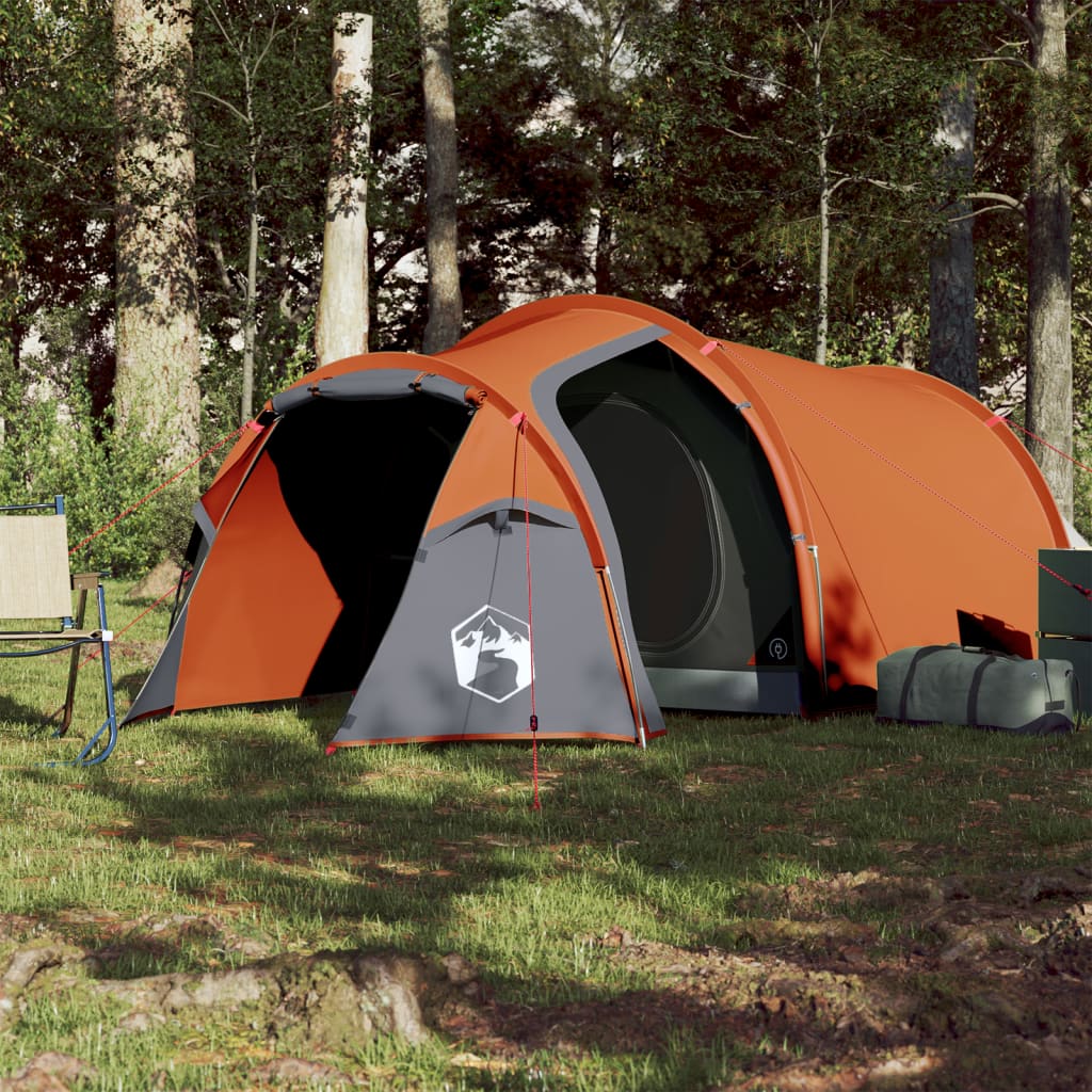 Tente de camping 4 personnes gris &amp; orange 360x135x105 cm 185T taffetas