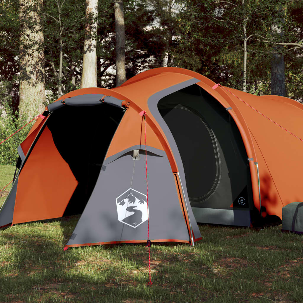 Tente de camping 4 personnes gris &amp; orange 360x135x105 cm 185T taffetas