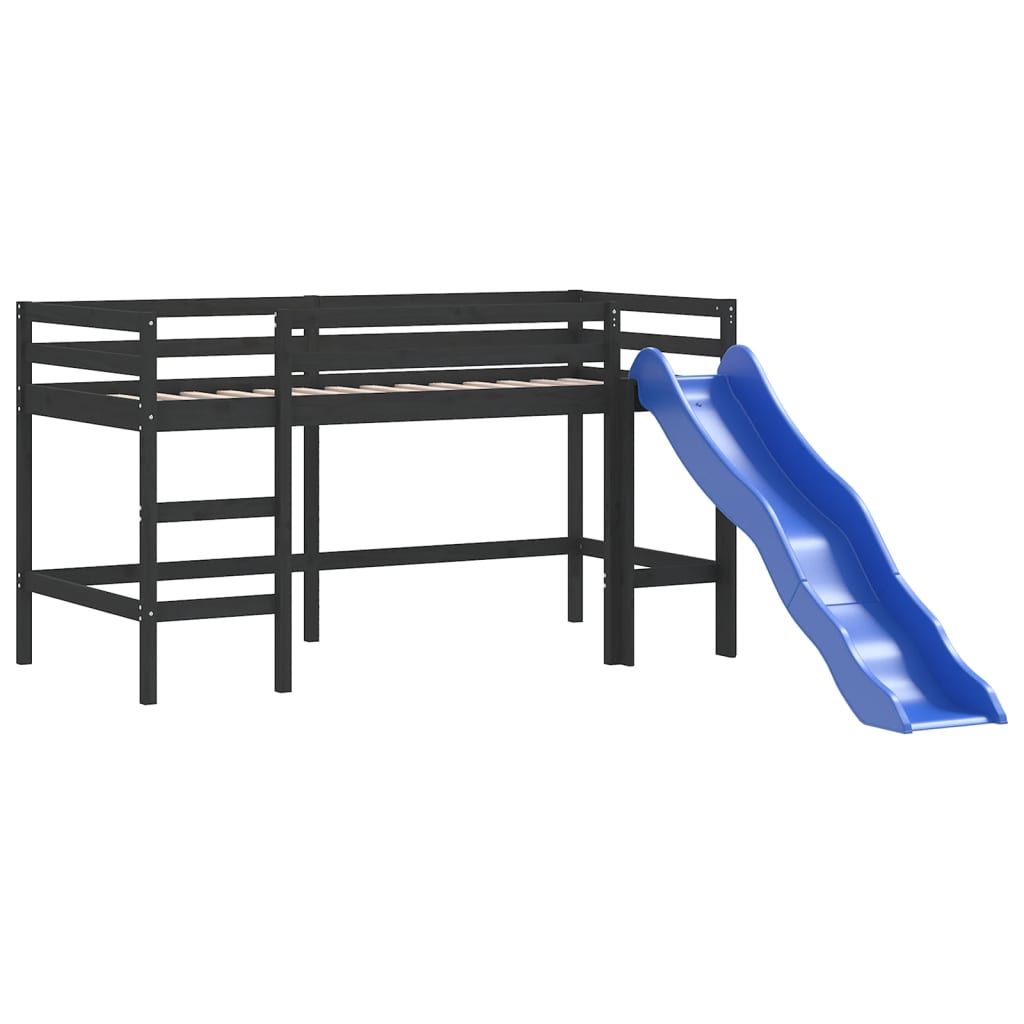 Children's loft bed with slide black 80x200 cm solid pine wood