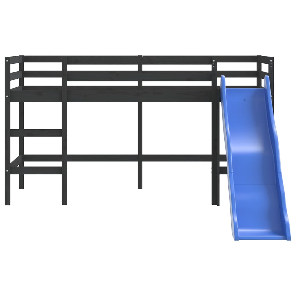 Children's loft bed with slide black 80x200 cm solid pine wood