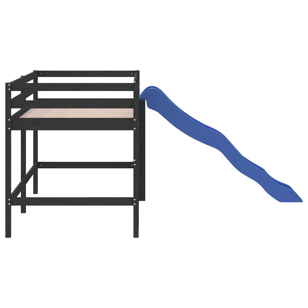 Children's loft bed with slide black 80x200 cm solid pine wood