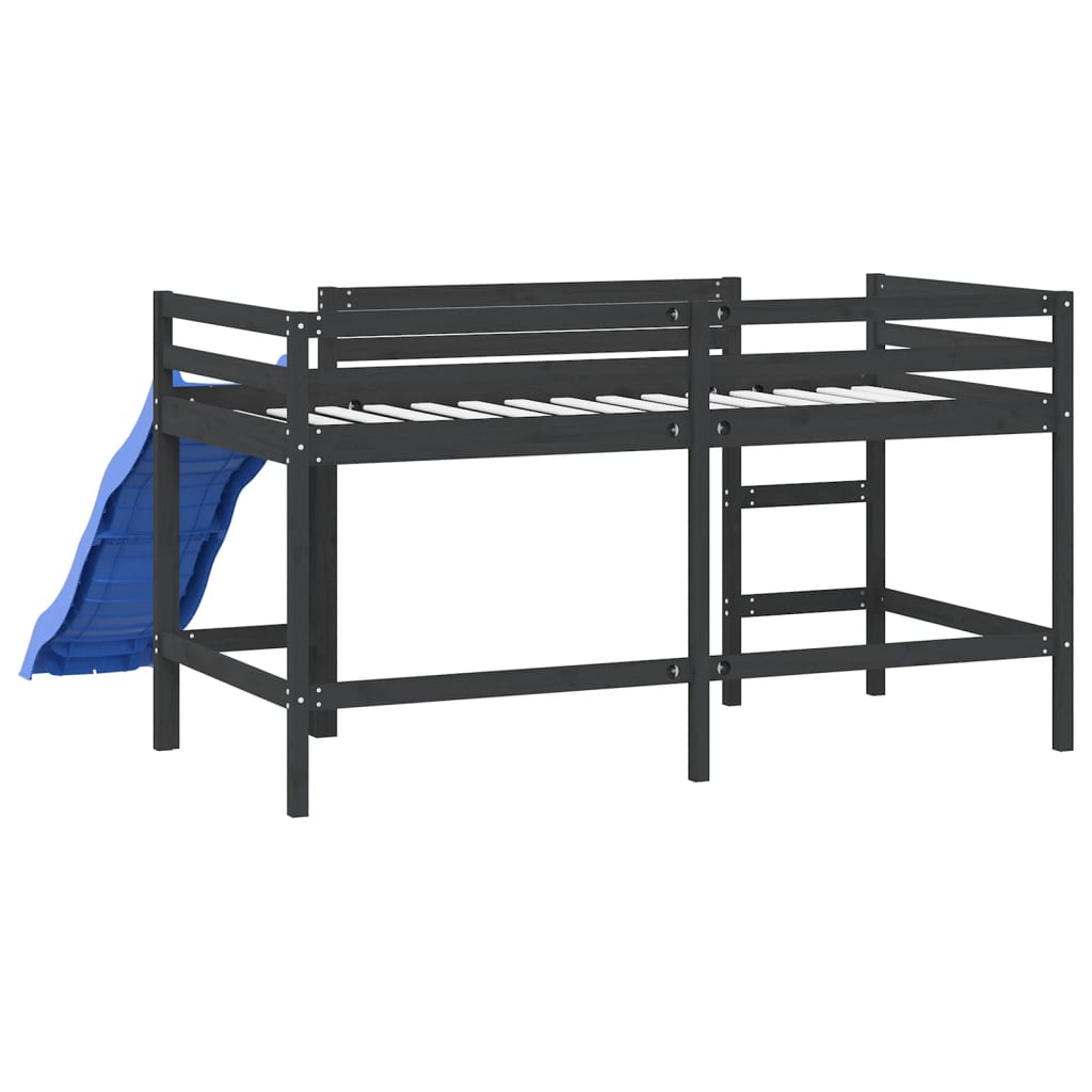 Children's loft bed with slide black 80x200 cm solid pine wood