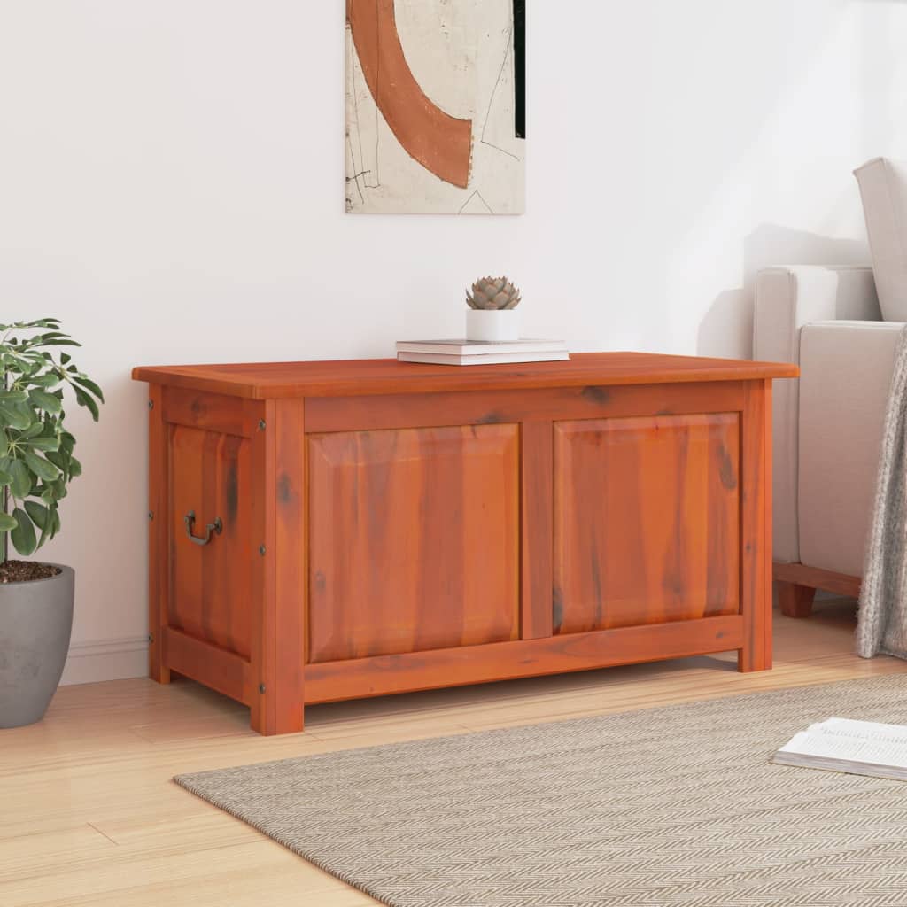 Chest with lid made of brown solid acacia wood