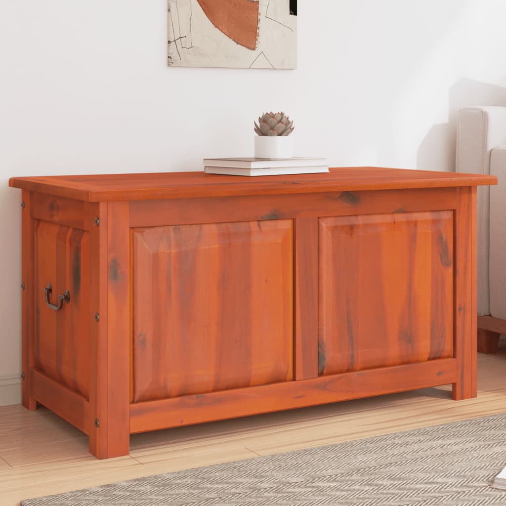 Chest with lid made of brown solid acacia wood