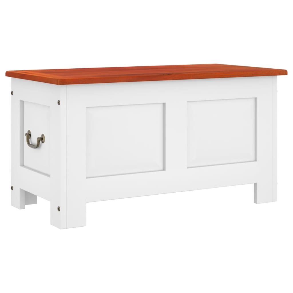 Chest with lid brown and white solid acacia wood