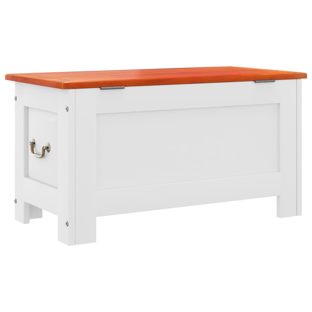 Chest with lid brown and white solid acacia wood
