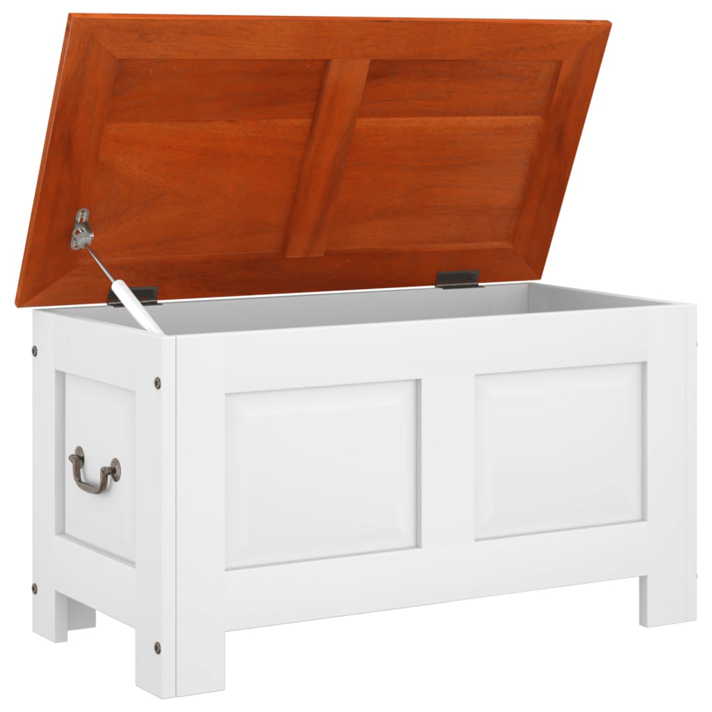 Chest with lid brown and white solid acacia wood