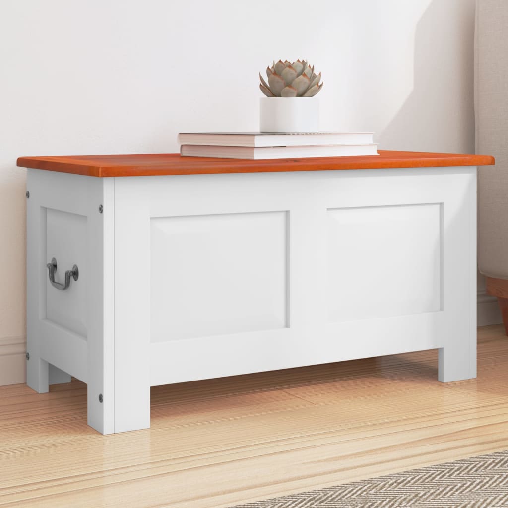 Chest with lid brown and white solid acacia wood