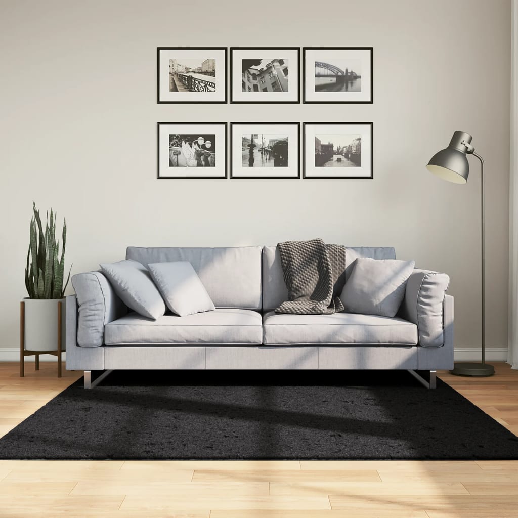 Shaggy rug PAMPLONA high pile modern black 160x160 cm