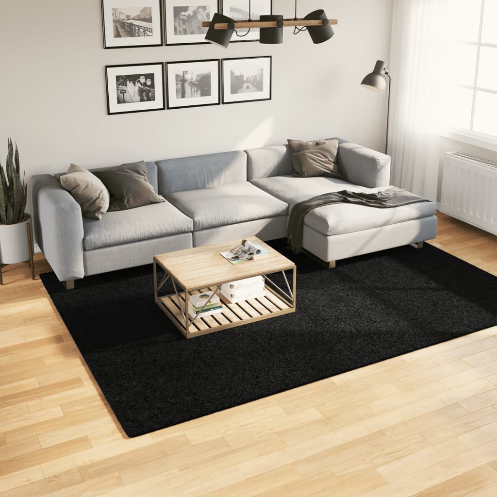 Shaggy rug PAMPLONA high pile modern black 200x280 cm