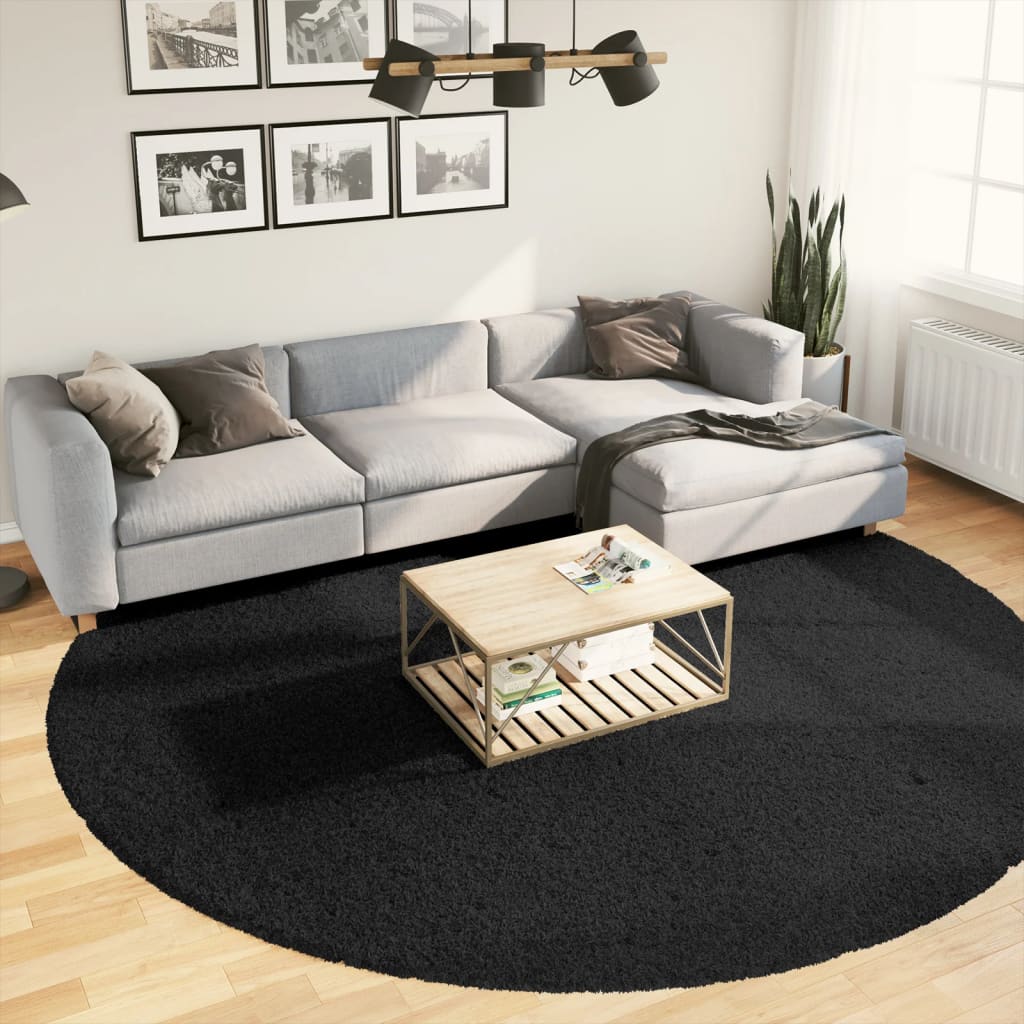 Tapis shaggy PAMPLONA poils longs moderne noir Ø 280 cm