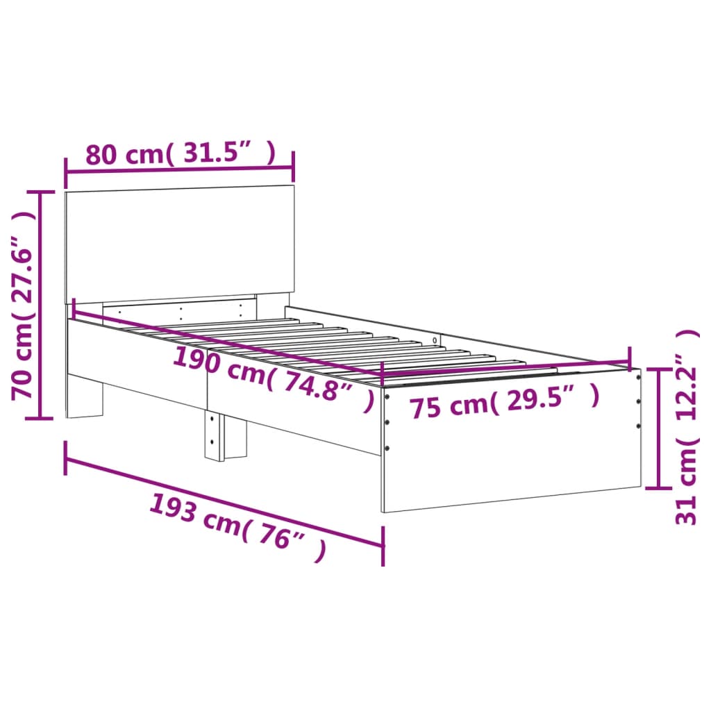 Bettgestell ohne Matratze mit Kopfteil Sonoma-Eiche 75x190 cm