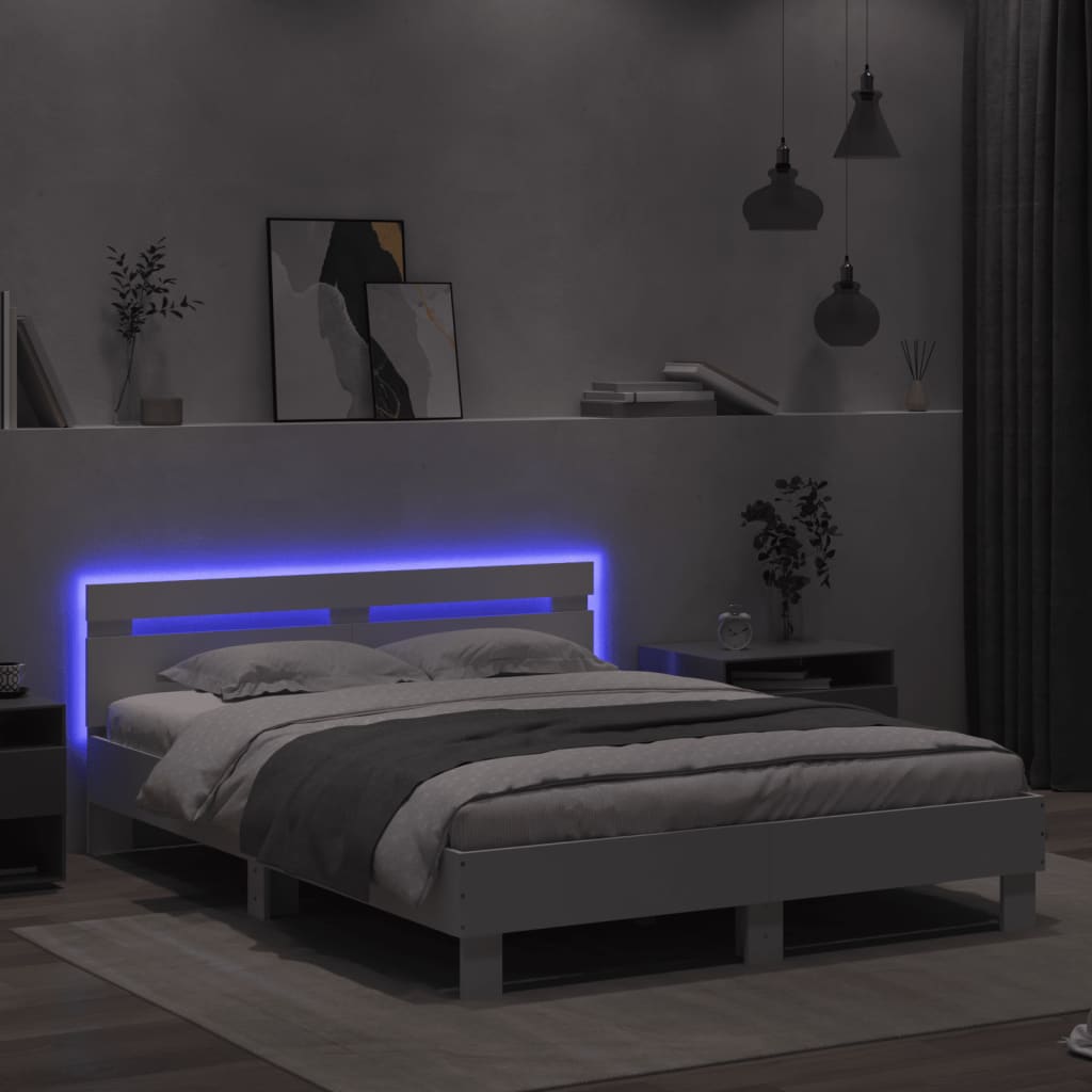 Bettgestell mit Kopfteil und LED-Beleuchtung Weiß 150x200 cm