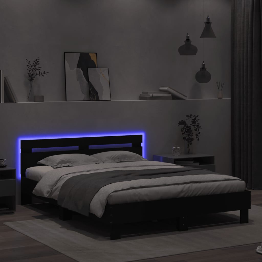Bettgestell mit LED ohne Matratze Schwarz 150x200 cm