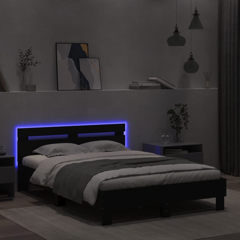 Bett mit LED-Beleuchtung ohne Matratze Schwarz 120x200 cm