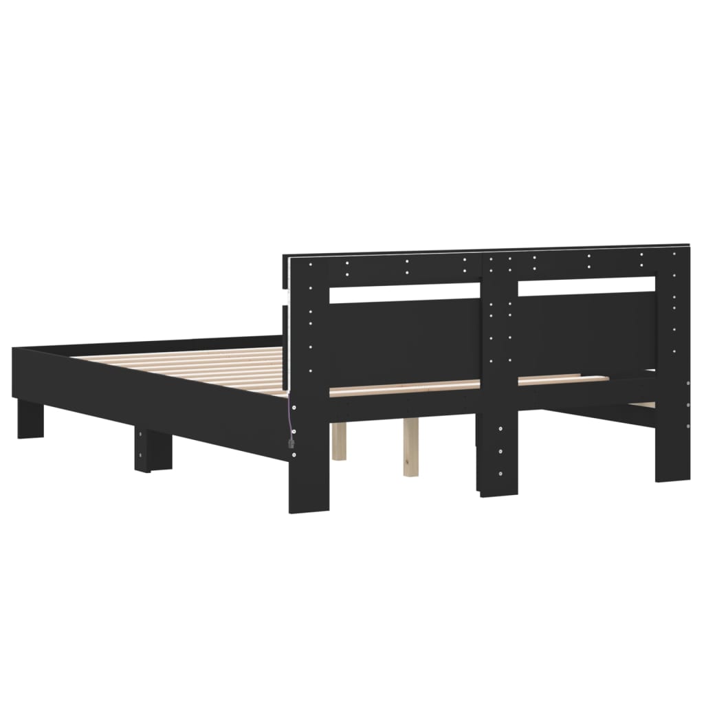 Bett mit LED-Beleuchtung ohne Matratze Schwarz 120x200 cm