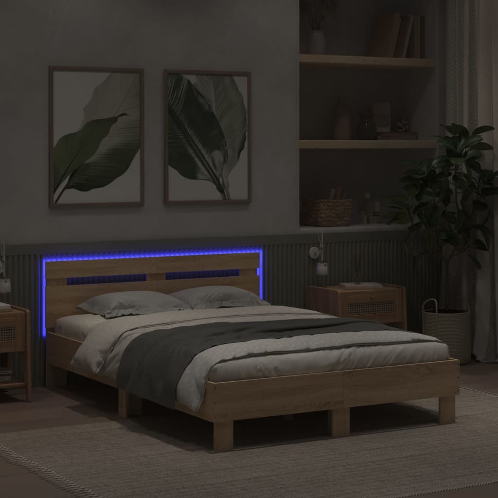 Bettgestell mit Kopfteil LED-Beleuchtung Sonoma-Eiche 120x190cm
