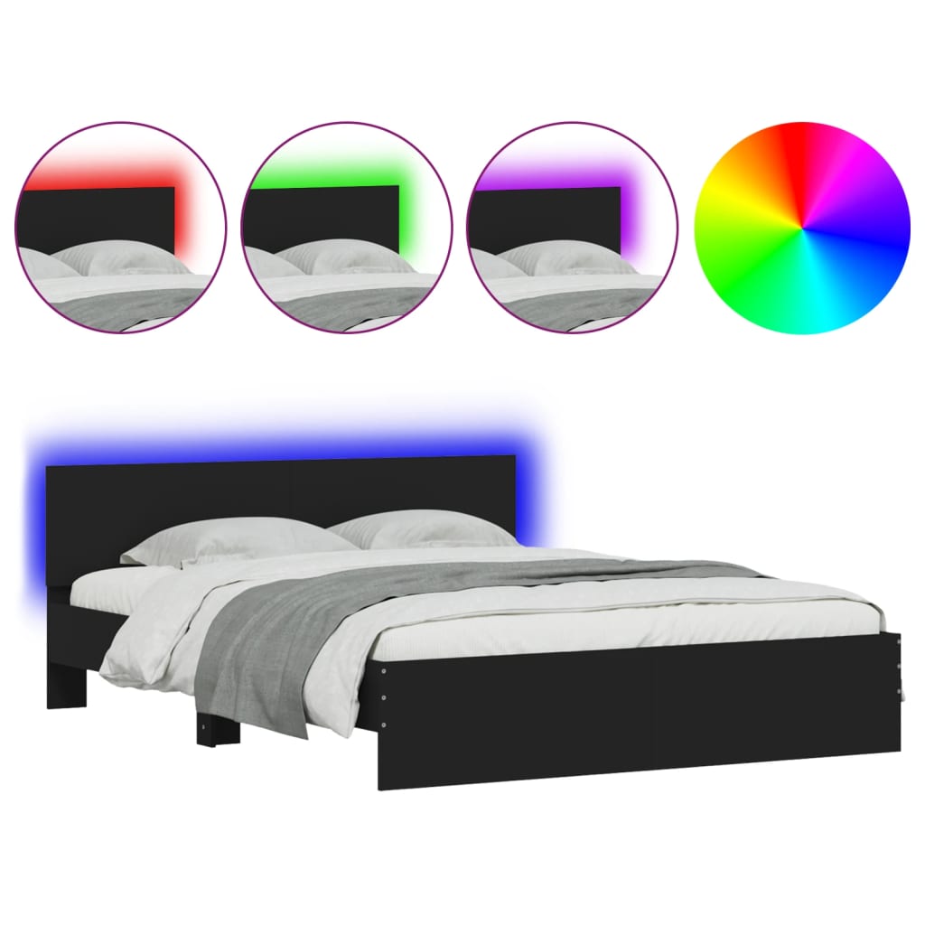 Bettgestell mit LED ohne Matratze Schwarz 150x200 cm