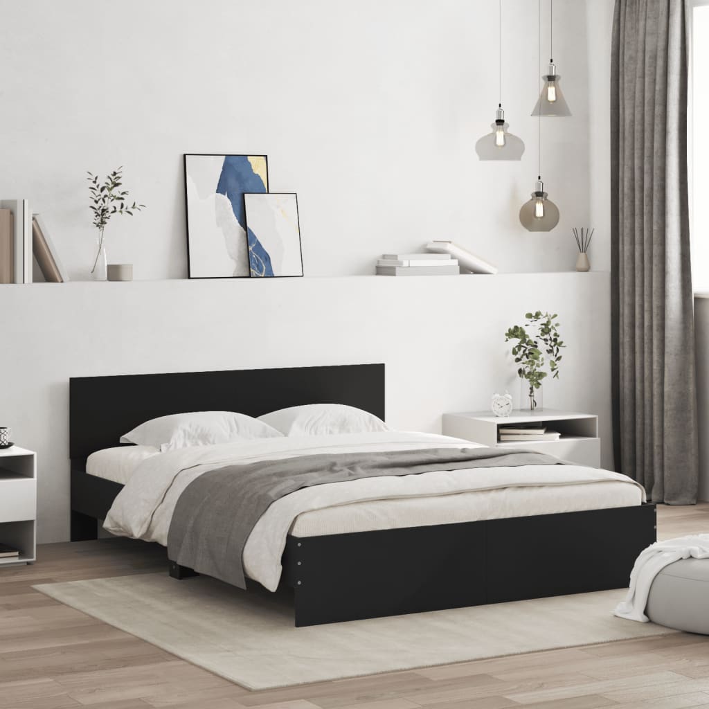 Bettgestell mit LED ohne Matratze Schwarz 150x200 cm