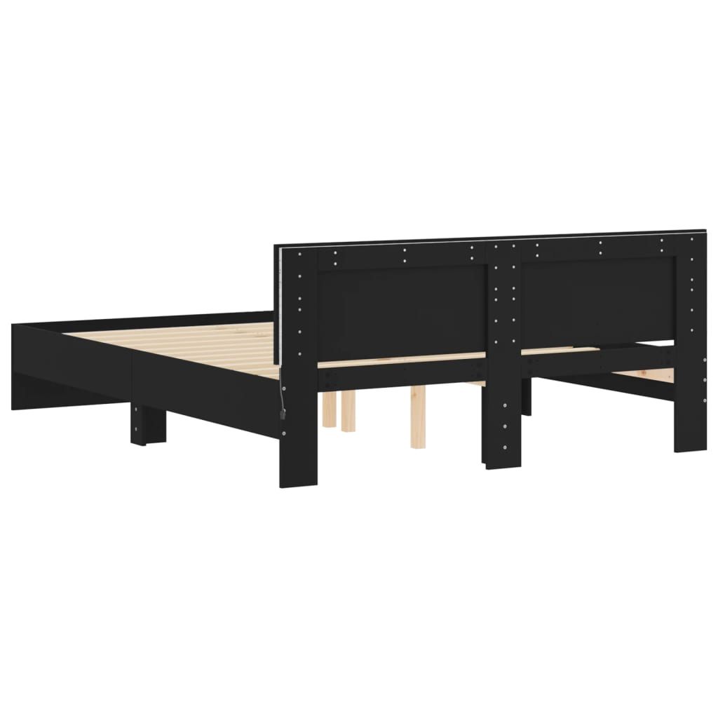 Bettgestell mit LED ohne Matratze Schwarz 150x200 cm