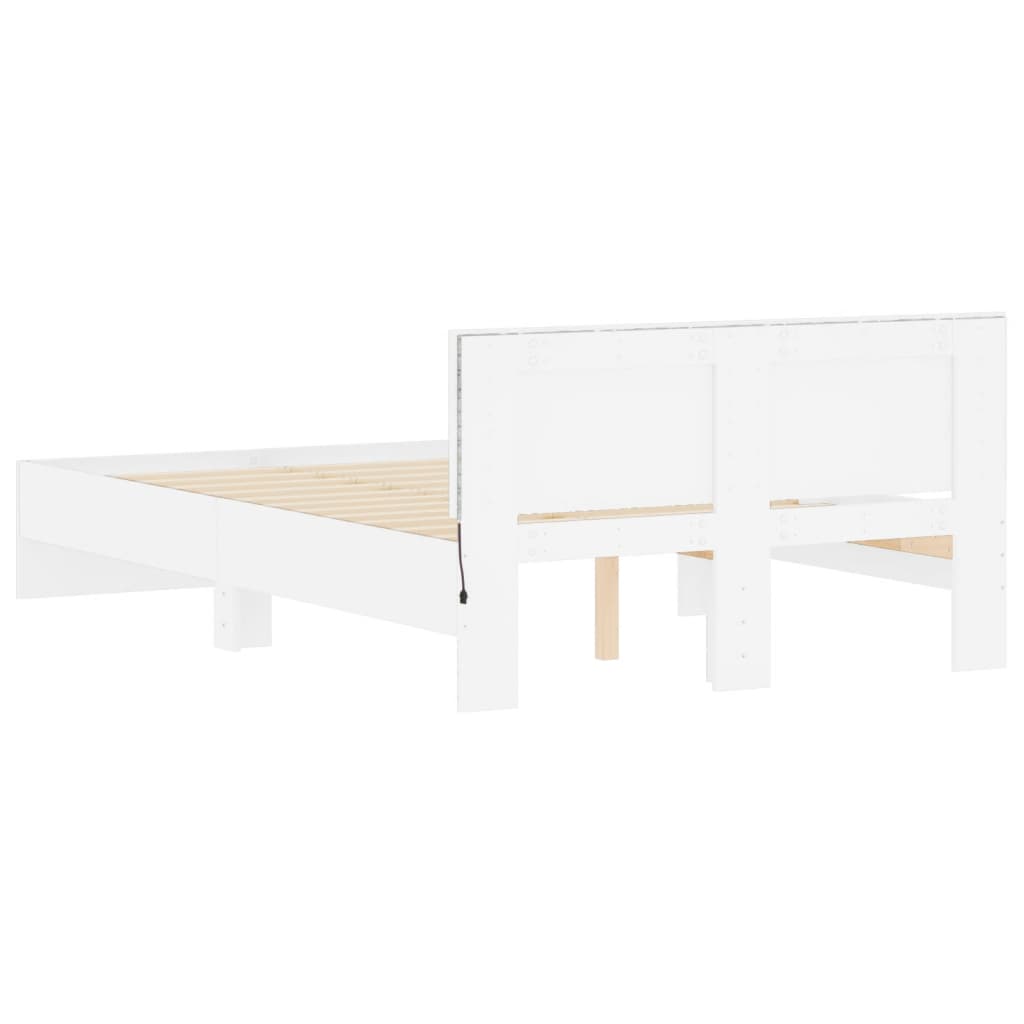 Bettgestell mit Kopfteil LED-Beleuchtung Weiß 135x190 cm