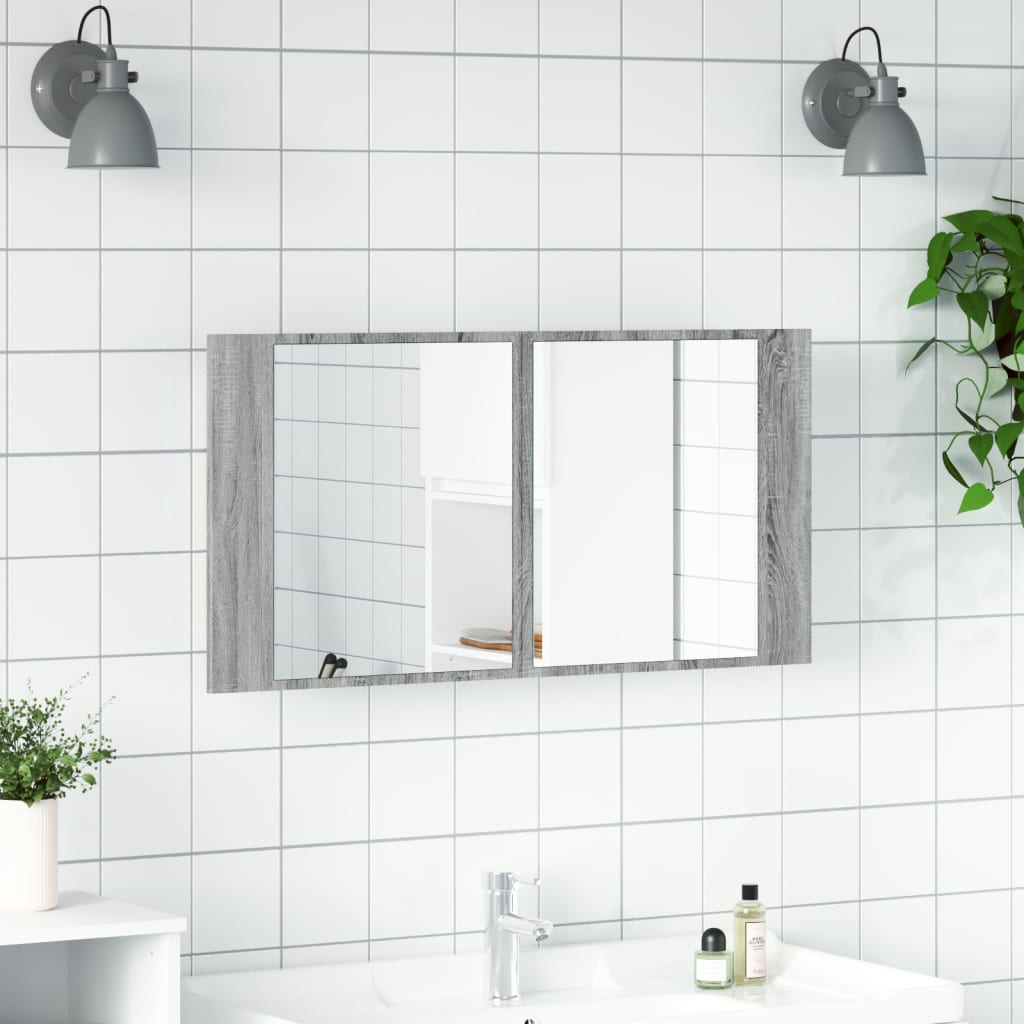 LED-Spiegelschrank Grau Sonoma 90x12x45 cm Acryl
