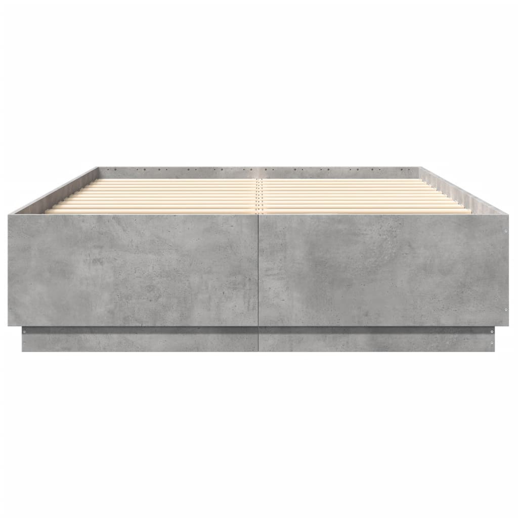 Bettgestell mit LED Betongrau 150x200 cm Holzwerkstoff