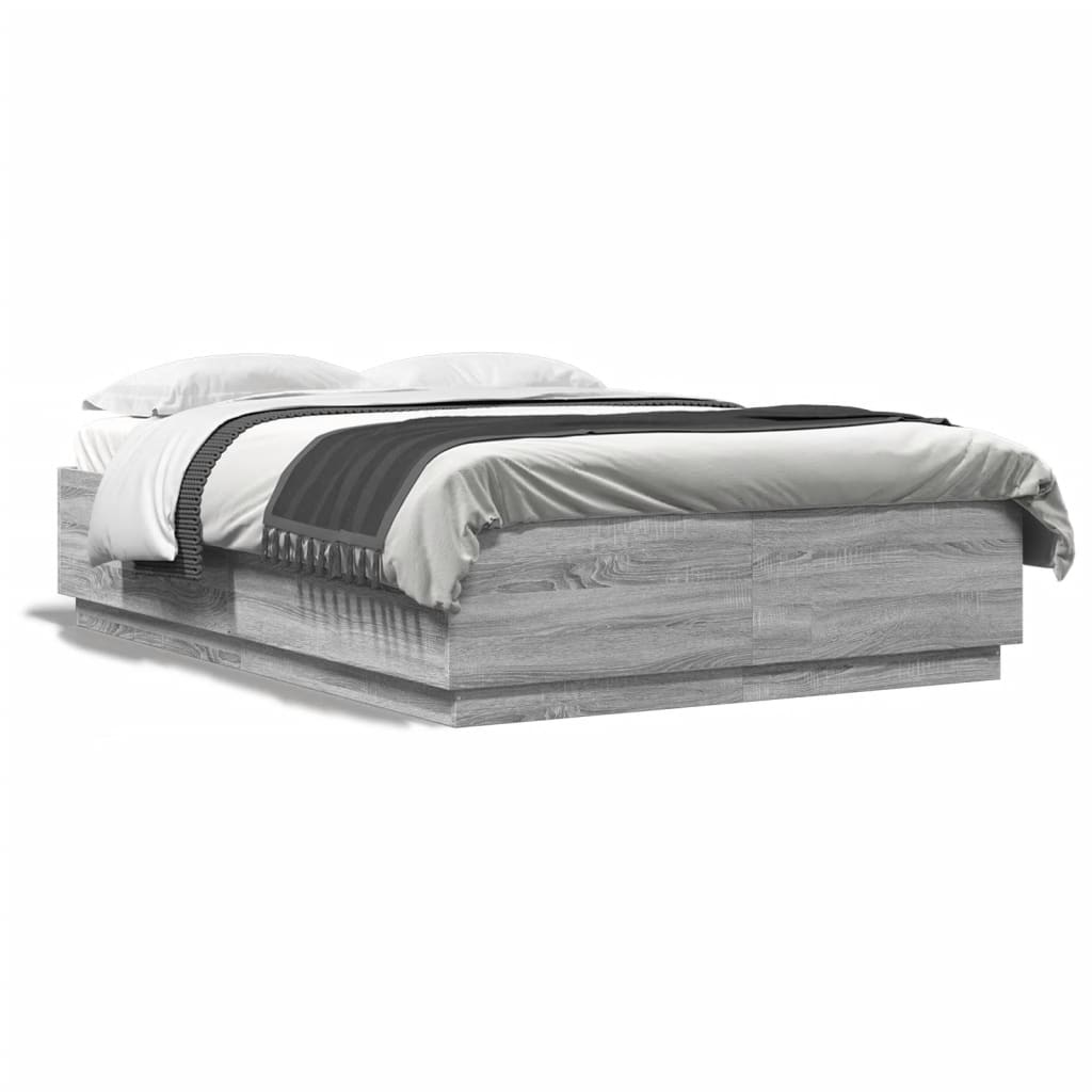 Bettgestell mit LED Grau Sonoma 120x200 cm Holzwerkstoff