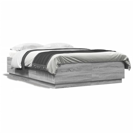 Bettgestell mit LED Grau Sonoma 120x200 cm Holzwerkstoff