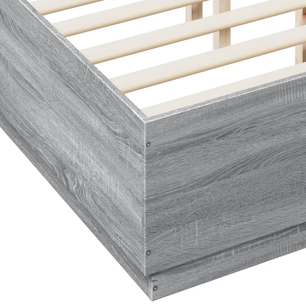 Bettgestell mit LED Grau Sonoma 135x190 cm Holzwerkstoff