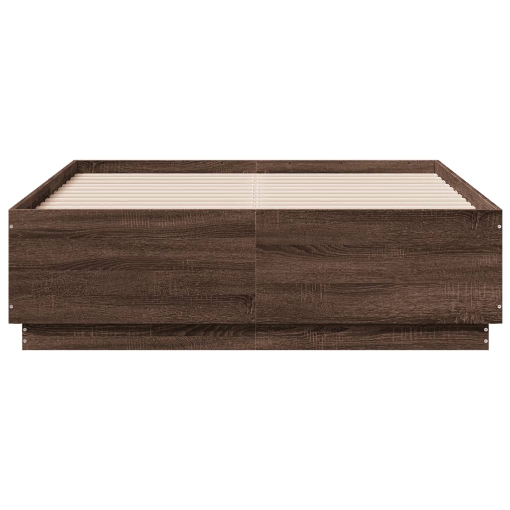 Bettgestell mit LED Braun Eichen-Optik 135x190 cm Holzwerkstoff
