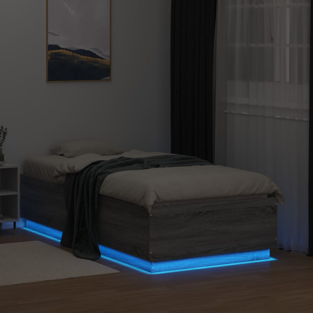 Bettgestell mit LED Grau Sonoma 75x190 cm Holzwerkstoff