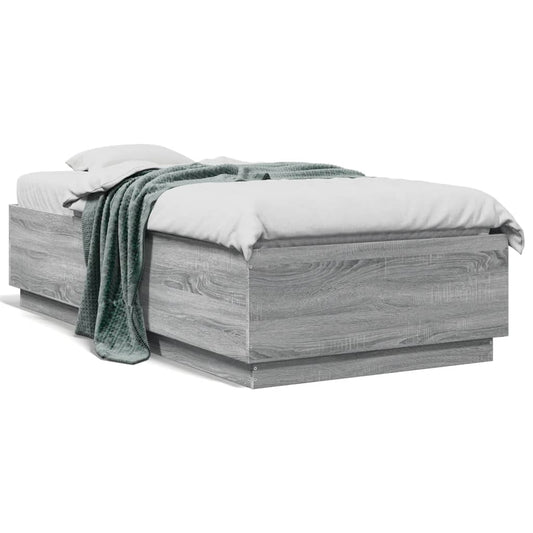 Bettgestell mit LED Grau Sonoma 75x190 cm Holzwerkstoff