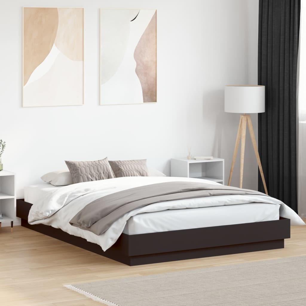 Bettgestell mit LED ohne Matratze Schwarz 150x200 cm