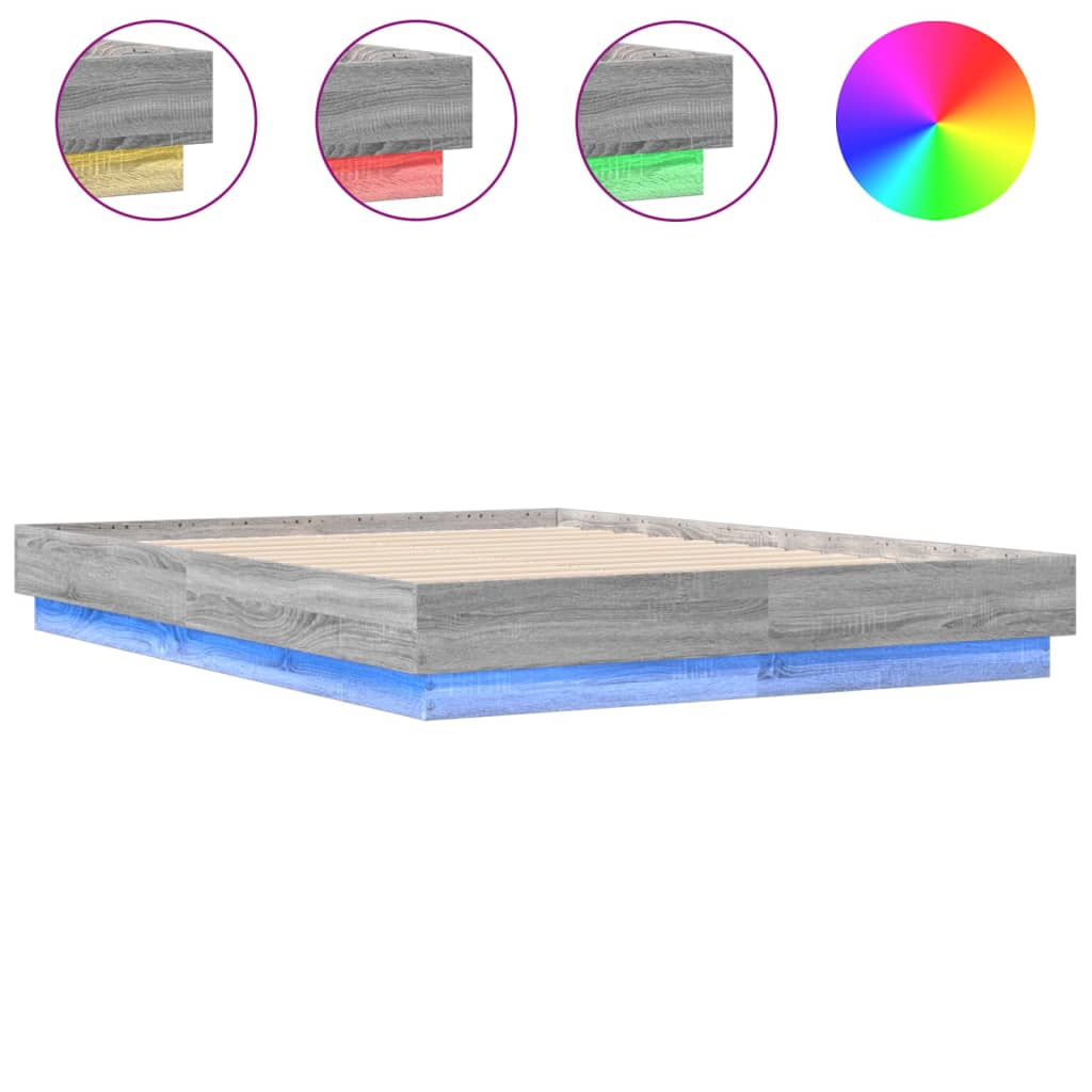Bettgestell mit LED Grau Sonoma-Eiche 135x190 cm