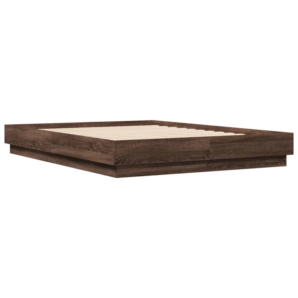 Bettgestell mit LED Braun Sonoma-Eiche 135x190 cm