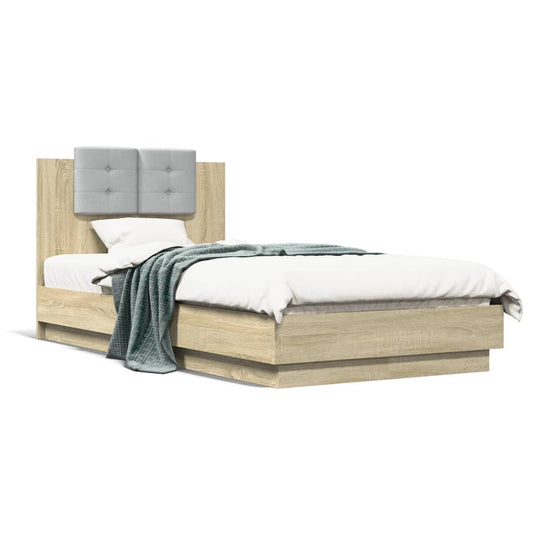 Bettgestell mit Kopfteil und LED-Leuchten Sonoma-Eiche 75x190cm