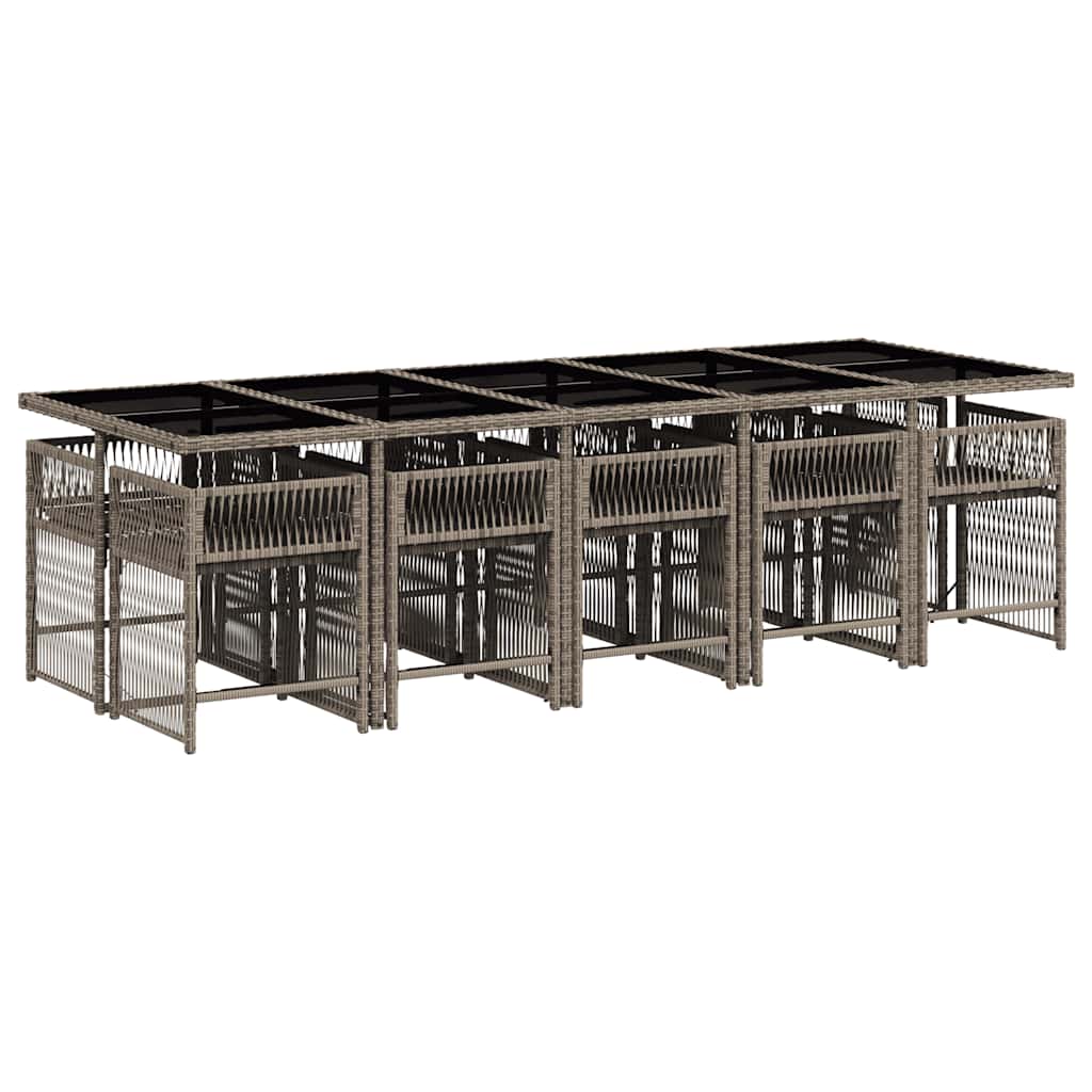 11-tlg. Garten-Essgruppe mit Kissen Grau Poly Rattan