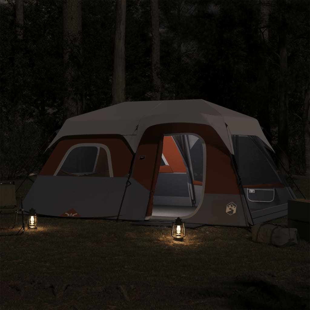 Familienzelt mit LED 9 Personen Hellgrau Orange Quick Release