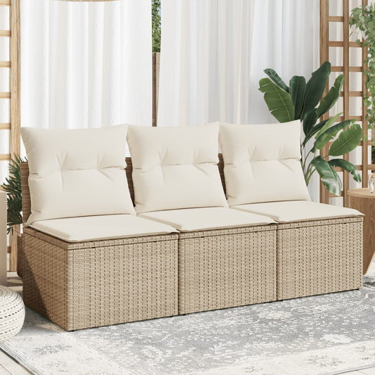 Garden sofa with cushions 3-seater beige poly rattan