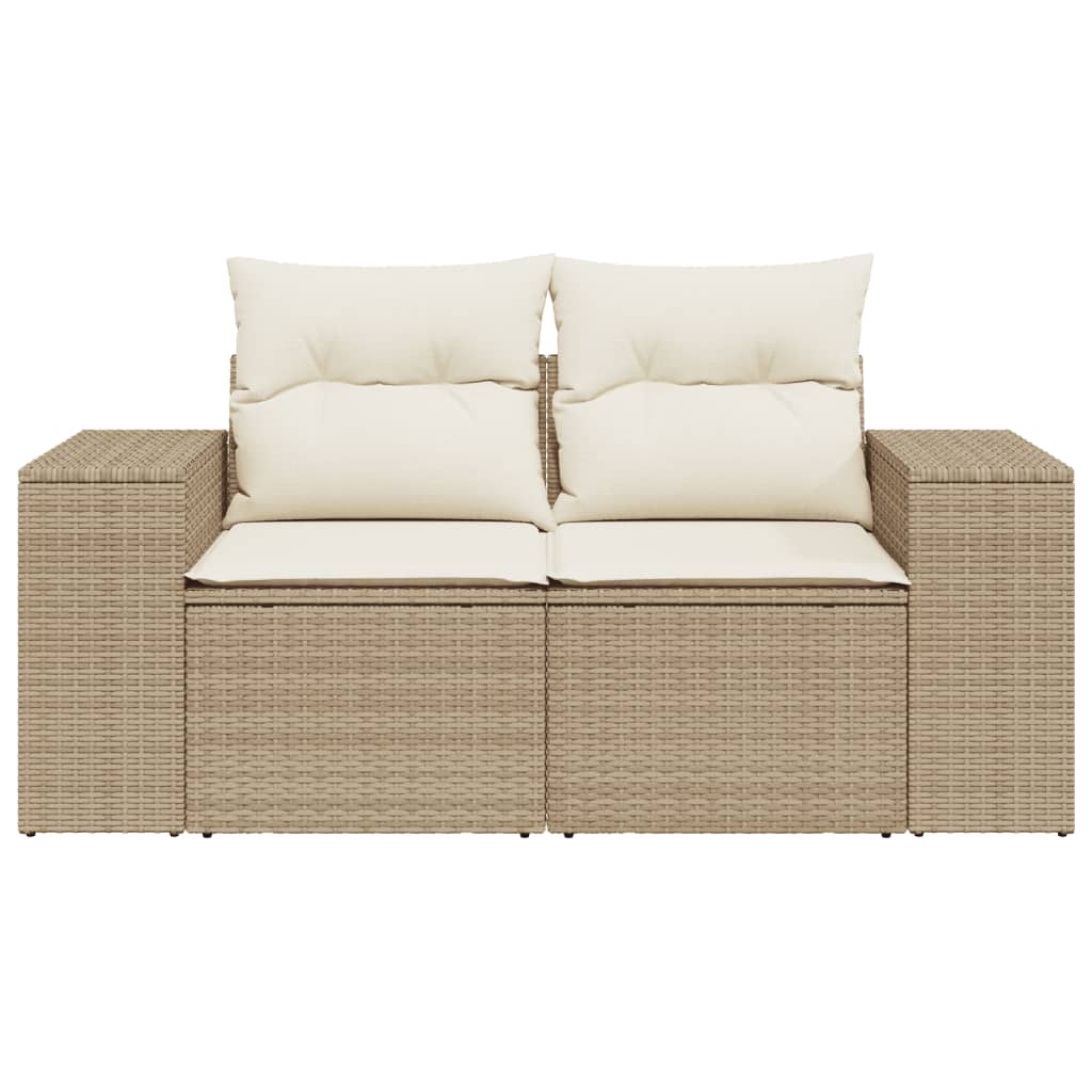 Garden sofa with cushions 2-seater beige poly rattan