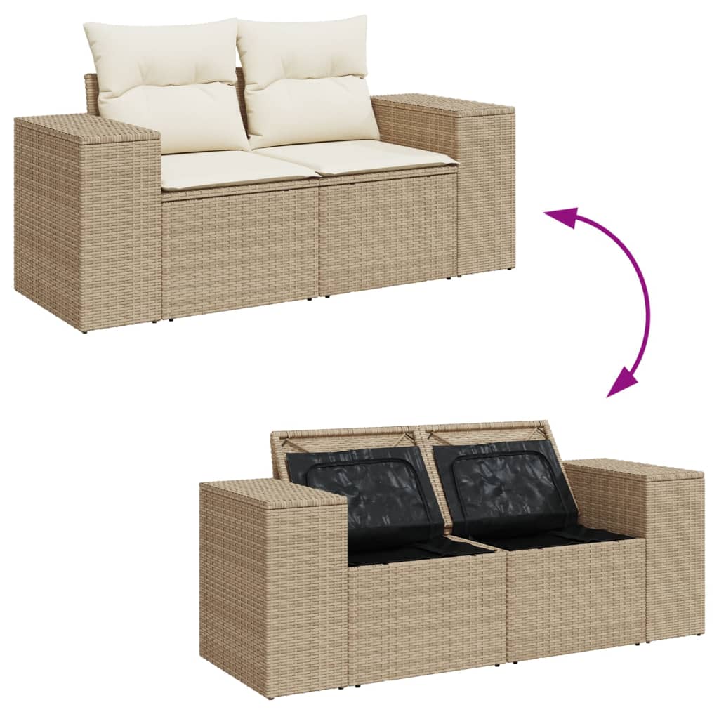 Garden sofa with cushions 2-seater beige poly rattan