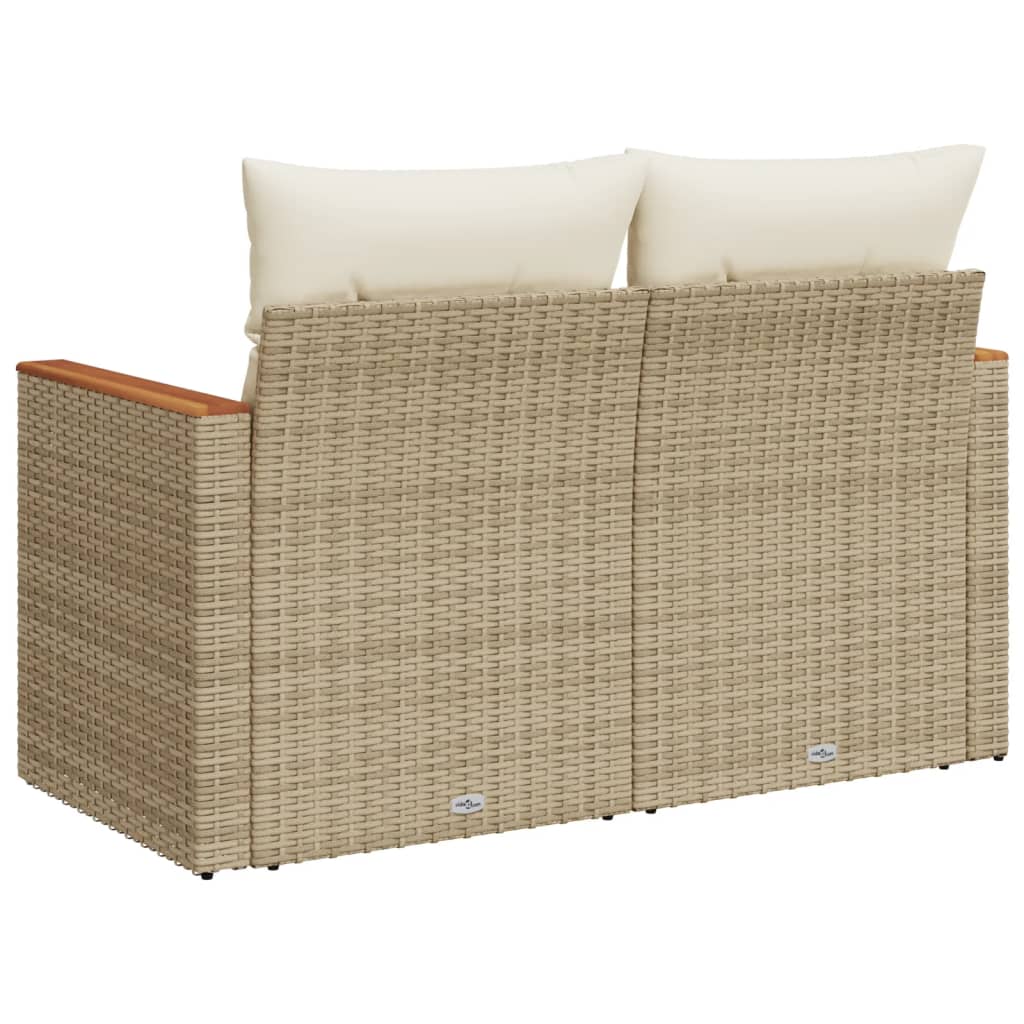 Garden sofa with cushions 2-seater beige poly rattan