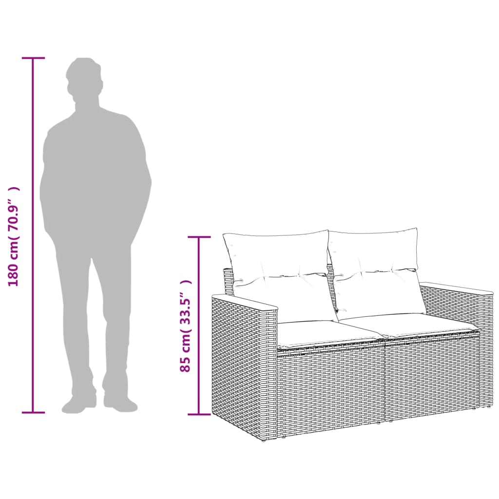 Garden sofa with cushions 2-seater beige poly rattan