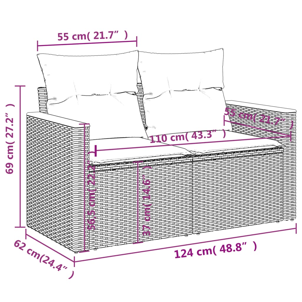 Garden sofa with cushions 2-seater beige poly rattan