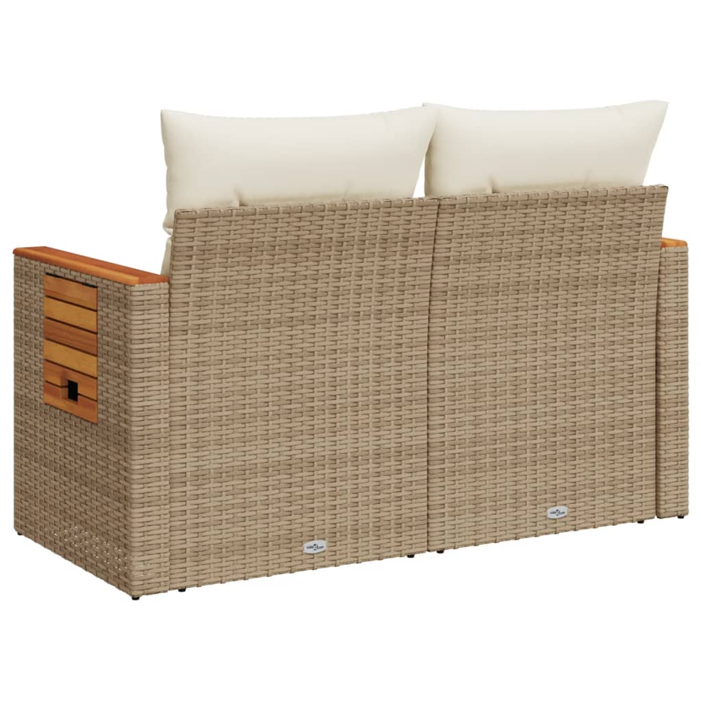 Garden sofa with cushions 2-seater beige poly rattan