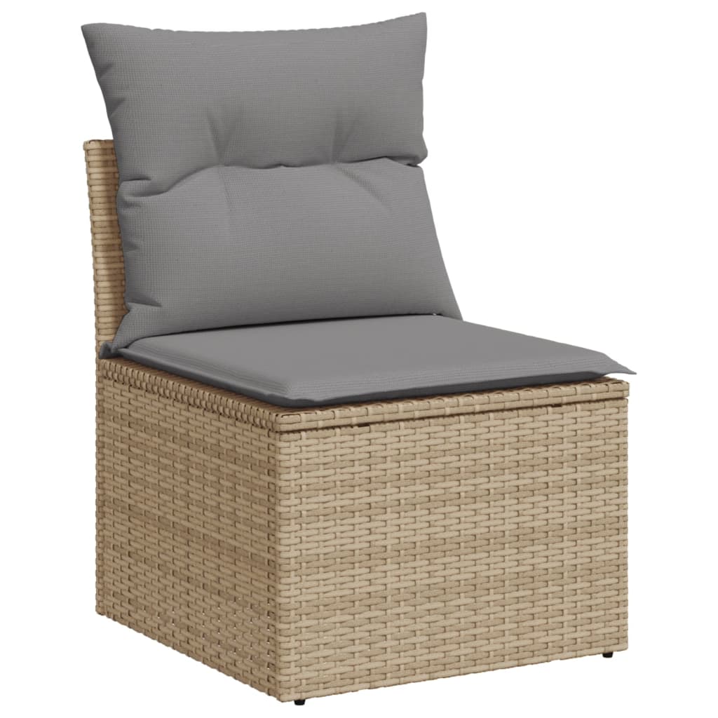 Garden sofa without armrests with beige poly rattan cushions