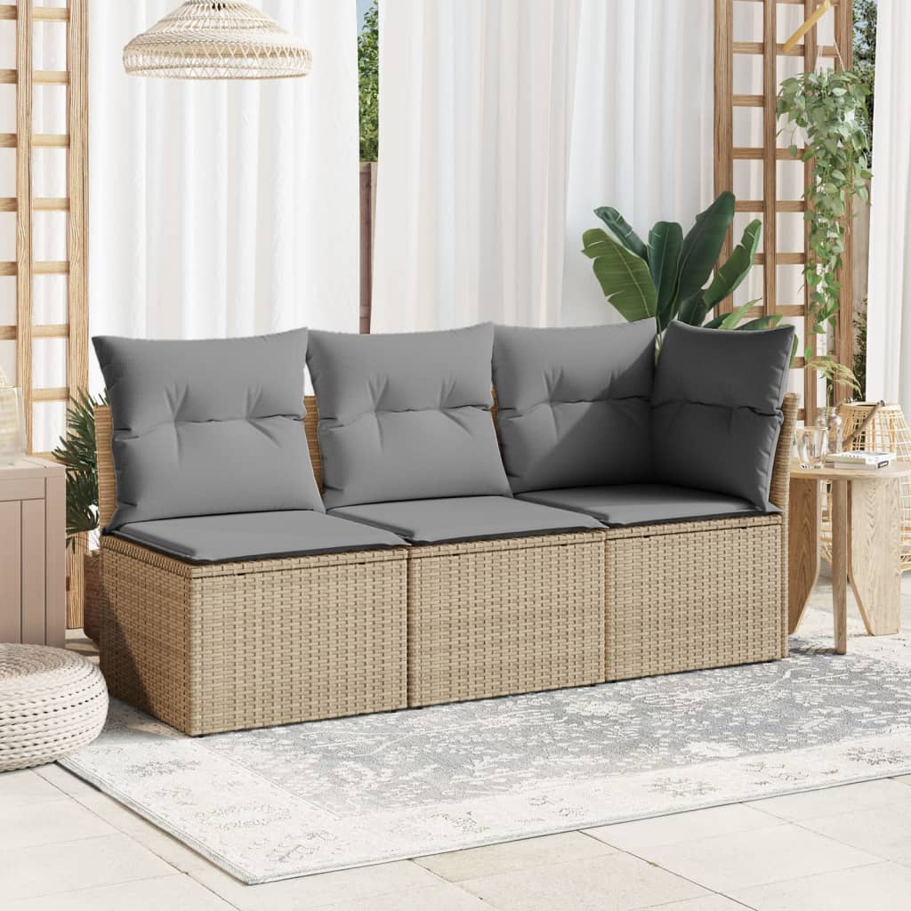 Garden sofa without armrests with beige poly rattan cushions