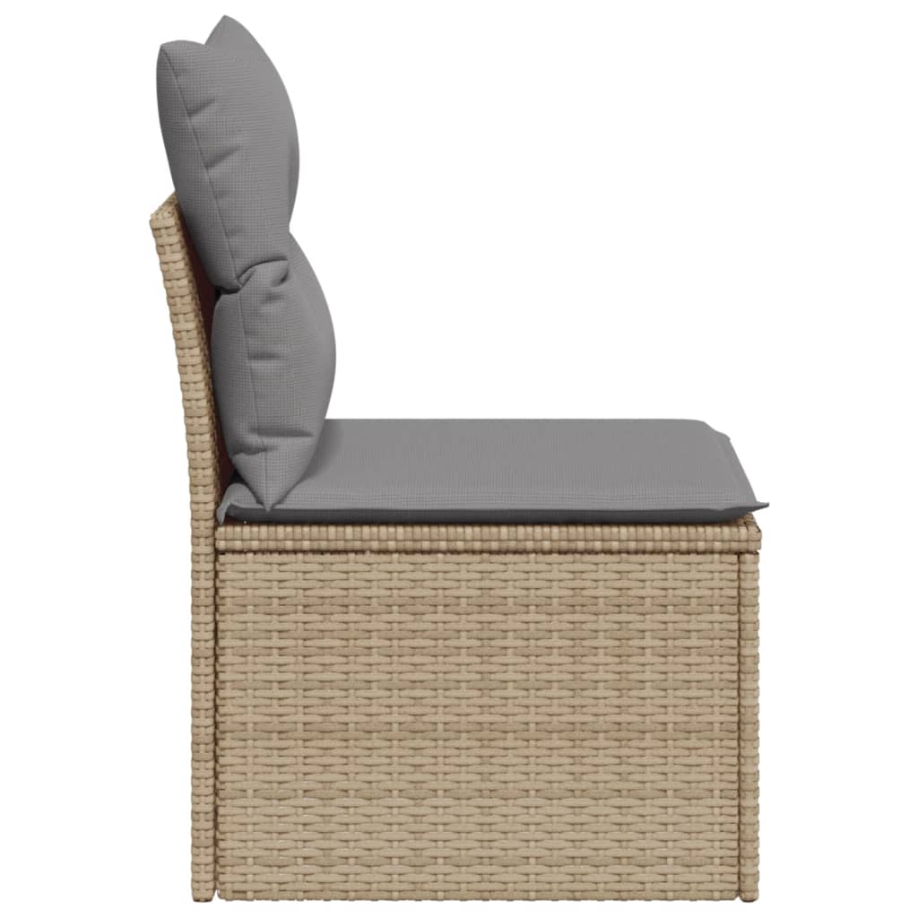 Garden sofa without armrests with beige poly rattan cushions