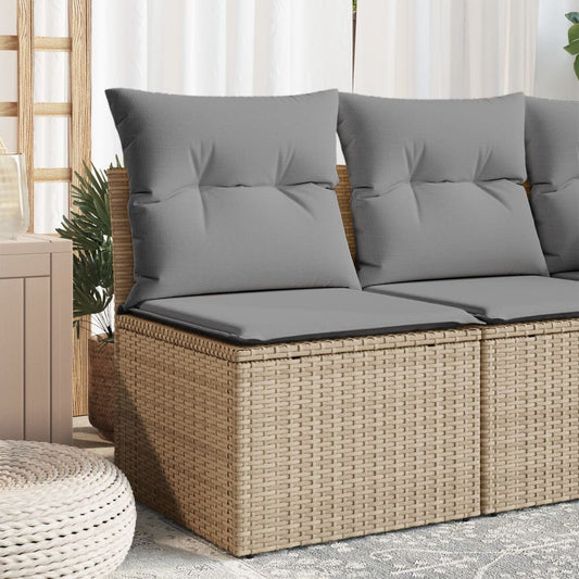 Garden sofa without armrests with beige poly rattan cushions